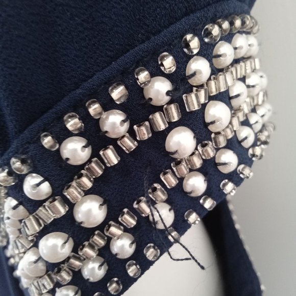 TFNC London Size Small Stunning Navy Blue dress with beaded detailing - Picture 3 of 3